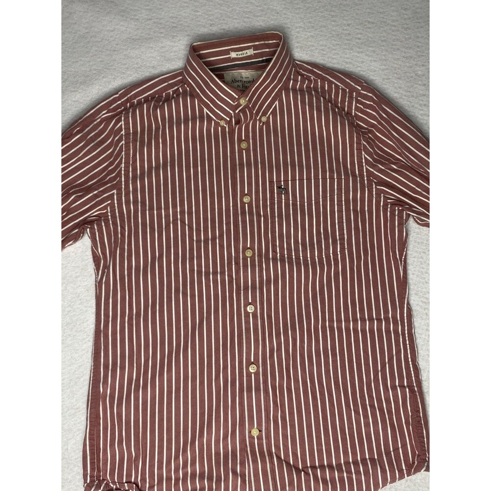 Abercrombie & Fitch Muscle Mens Large Red White Stripe Oxford Button Down Shirt